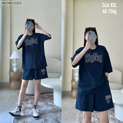 Đồ bộ quần đùi áo tay ngắn in chữ Singal