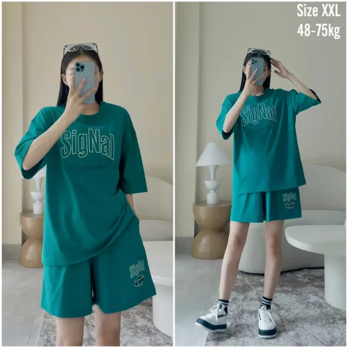 Đồ bộ quần đùi áo tay ngắn in chữ Singal