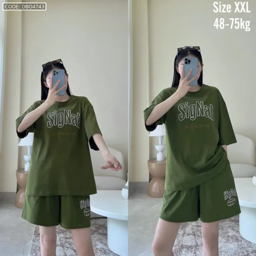 Đồ bộ quần đùi áo tay ngắn in chữ Singal