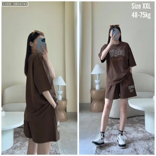 Đồ bộ quần đùi áo tay ngắn in chữ Singal