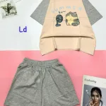 Đồ bộ quần đùi áo tay ngắn in chữ SUMMER có chú mèo quạt