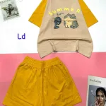 Đồ bộ quần đùi áo tay ngắn in chữ SUMMER có chú mèo quạt