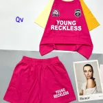 Đồ bộ quần đùi áo tay ngắn in chữ Young Reckless