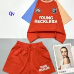 Đồ bộ quần đùi áo tay ngắn in chữ Young Reckless