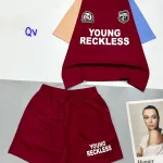 Đồ bộ quần đùi áo tay ngắn in chữ Young Reckless