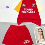 Đồ bộ quần đùi áo tay ngắn in chữ Young Reckless