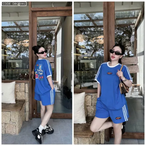 Đồ bộ quần đùi áo tay ngắn in có line thể thao