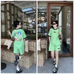 Đồ bộ quần đùi áo tay ngắn in có line thể thao