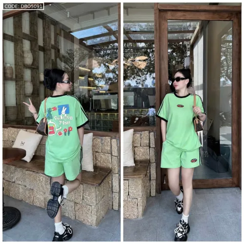 Đồ bộ quần đùi áo tay ngắn in có line thể thao