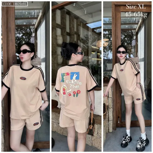 Đồ bộ quần đùi áo tay ngắn in có line thể thao