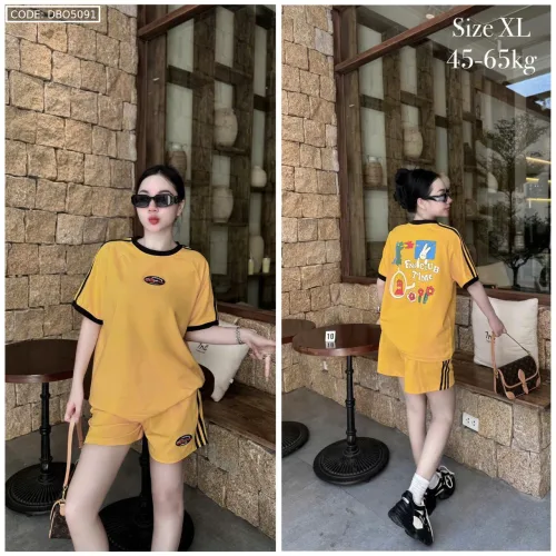Đồ bộ quần đùi áo tay ngắn in có line thể thao