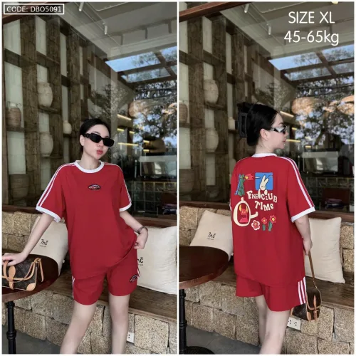 Đồ bộ quần đùi áo tay ngắn in có line thể thao