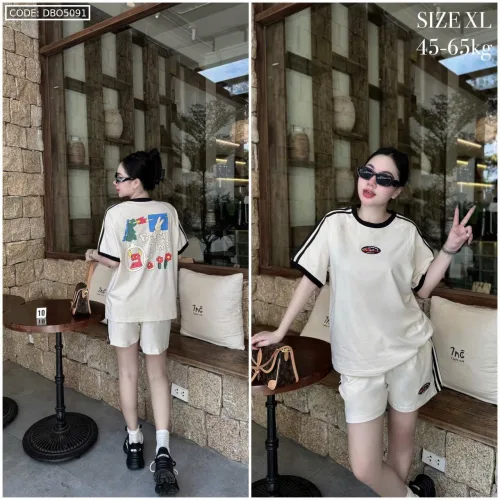 Đồ bộ quần đùi áo tay ngắn in có line thể thao