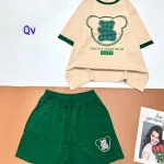 Đồ bộ quần đùi áo tay ngắn in gấu quần cùng màu viền áo