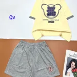 Đồ bộ quần đùi áo tay ngắn in gấu quần cùng màu viền áo