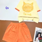 Đồ bộ quần đùi áo tay ngắn in gấu quần cùng màu viền áo