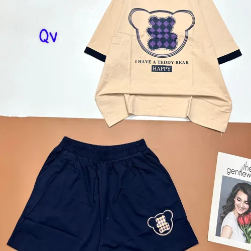 Đồ bộ quần đùi áo tay ngắn in gấu quần cùng màu viền áo