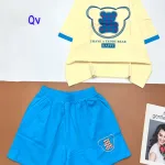 Đồ bộ quần đùi áo tay ngắn in gấu quần cùng màu viền áo