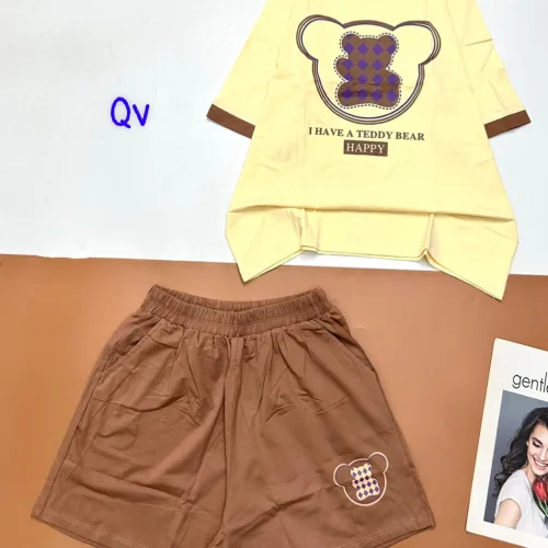 Đồ bộ quần đùi áo tay ngắn in gấu quần cùng màu viền áo