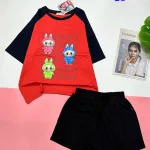 Đồ bộ quần đùi áo tay ngắn in hình 3 bé labubu