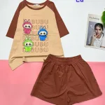 Đồ bộ quần đùi áo tay ngắn in hình 3 bé labubu