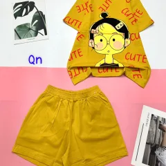 Đồ bộ quần đùi áo tay ngắn in hình cô bé chữ cute