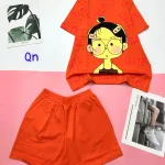 Đồ bộ quần đùi áo tay ngắn in hình cô bé chữ cute