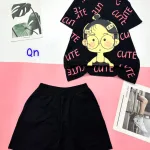 Đồ bộ quần đùi áo tay ngắn in hình cô bé chữ cute