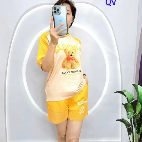 Đồ bộ quần đùi  áo tay ngắn in hình gấu