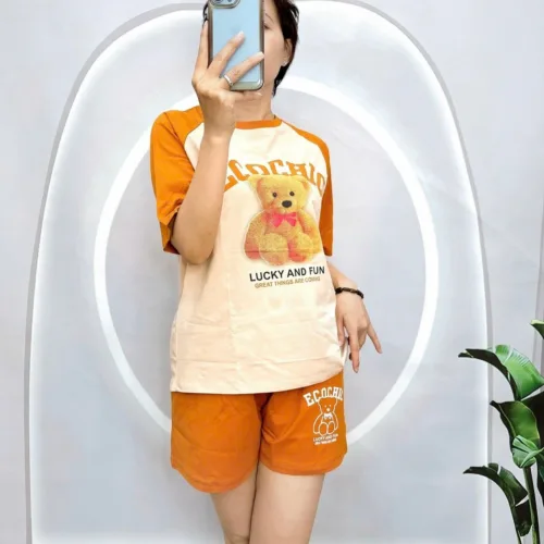 Đồ bộ quần đùi  áo tay ngắn in hình gấu