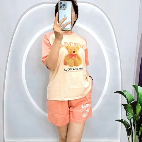 Đồ bộ quần đùi  áo tay ngắn in hình gấu