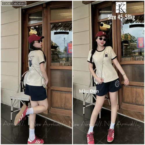 Đồ bộ quần đùi áo tay ngắn in hình gấu pooh trên áo quần