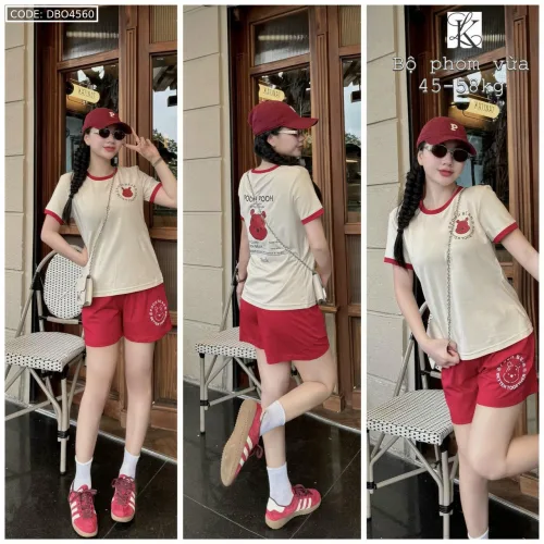 Đồ bộ quần đùi áo tay ngắn in hình gấu pooh trên áo quần