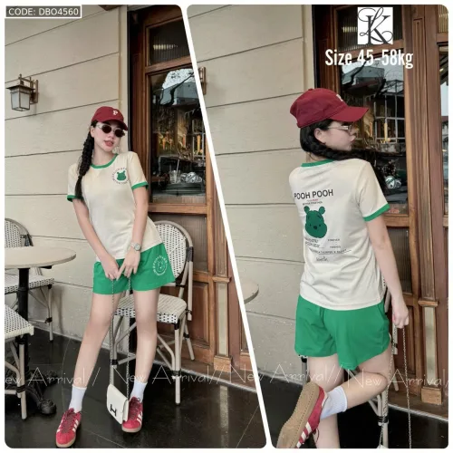 Đồ bộ quần đùi áo tay ngắn in hình gấu pooh trên áo quần
