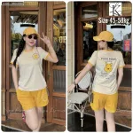 Đồ bộ quần đùi áo tay ngắn in hình gấu pooh trên áo quần
