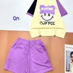 Đồ bộ quần đùi áo tay ngắn in hình mặt cười đội nón chữ coffee