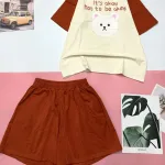 Đồ bộ quần đùi áo tay ngắn in hình mặt gấu