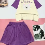 Đồ bộ quần đùi áo tay ngắn in hình mặt gấu