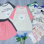 Đồ bộ quần đùi áo tay ngắn in hình mặt gấu