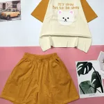 Đồ bộ quần đùi áo tay ngắn in hình mặt gấu