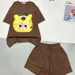 Đồ bộ quần đùi  áo tay ngắn in hình mặt thú bông