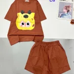 Đồ bộ quần đùi  áo tay ngắn in hình mặt thú bông