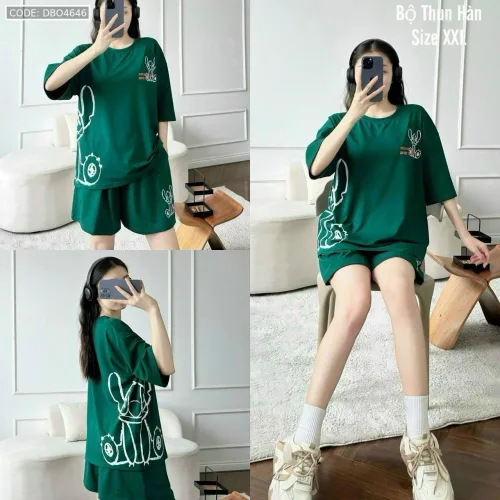 Đồ bộ quần đùi áo tay ngắn in hình thỏ bên hông lớn