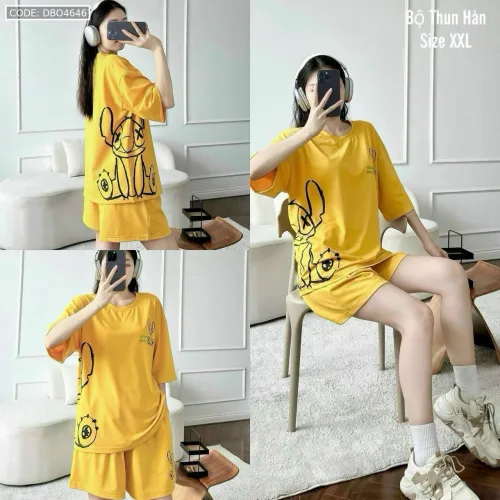 Đồ bộ quần đùi áo tay ngắn in hình thỏ bên hông lớn