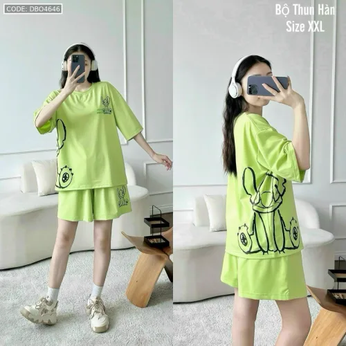 Đồ bộ quần đùi áo tay ngắn in hình thỏ bên hông lớn