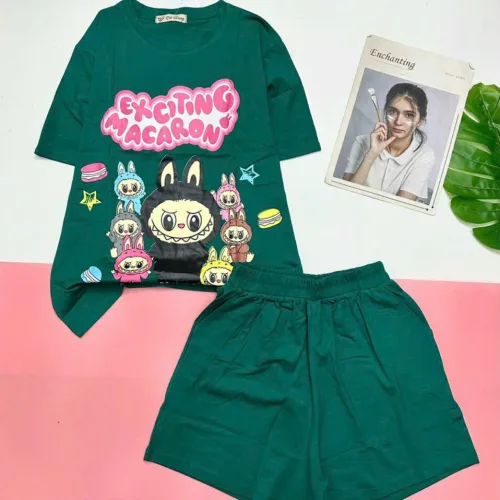 Đồ bộ quần đùi áo tay ngắn in hình thỏ răng cưa