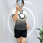 Đồ bộ quần đùi  áo tay ngắn in miệng cười