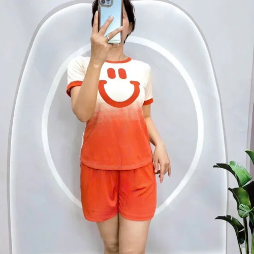 Đồ bộ quần đùi  áo tay ngắn in miệng cười