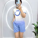 Đồ bộ quần đùi  áo tay ngắn in miệng cười