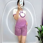 Đồ bộ quần đùi  áo tay ngắn in miệng cười